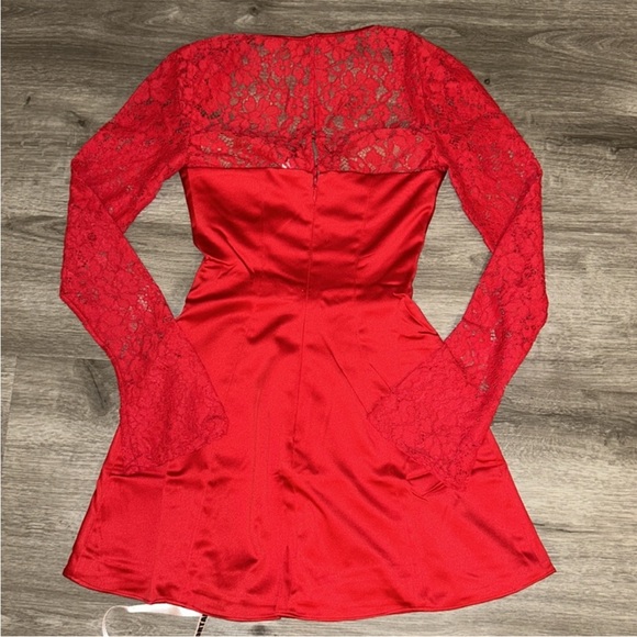 House of CB JENNICA Red Rose Satin And Lace Mini Dress - Picture 12 of 14